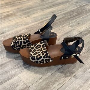 Sam Edelman Black and Leopard Print Platform Sandals 12M